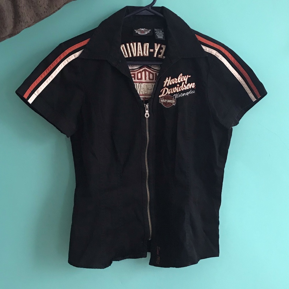 Harley Davidson black zip up shirt